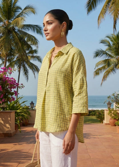 Cotton Linen Check Shirt Linen Cotton