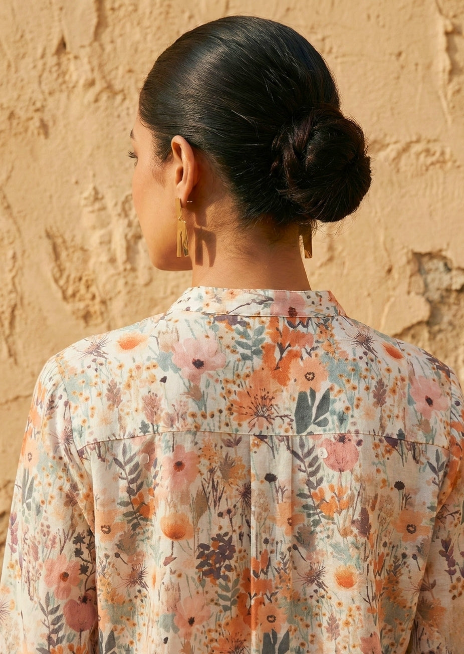 Printed Floral Shirt in Linen Cotton
