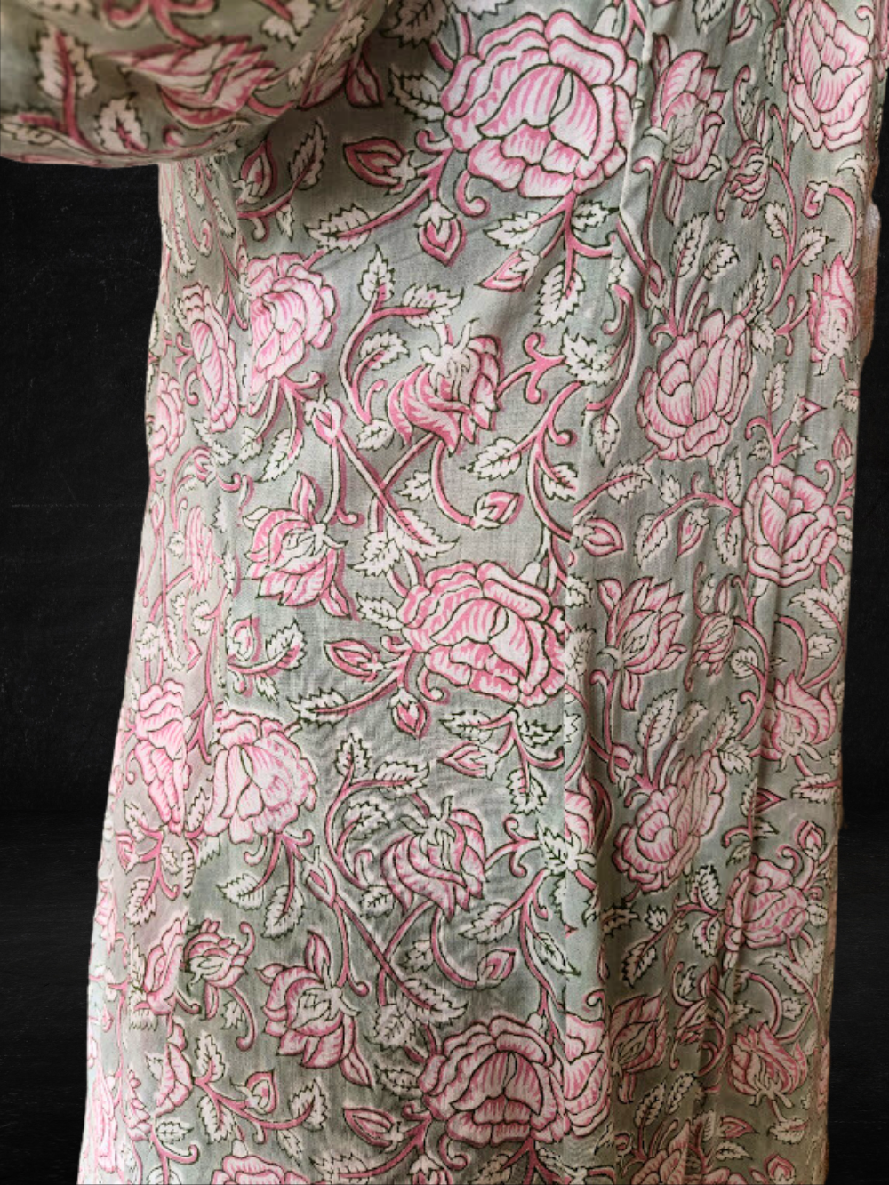Light Grey Block Printed Kurta with Pink Farshi Set