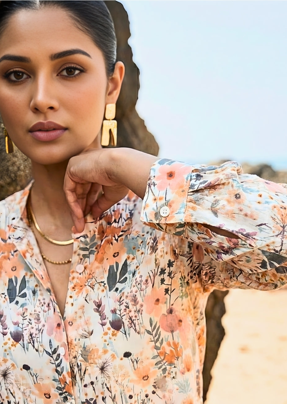 Printed Floral Shirt in Linen Cotton