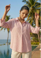 Cotton Linen Check Shirt Pink