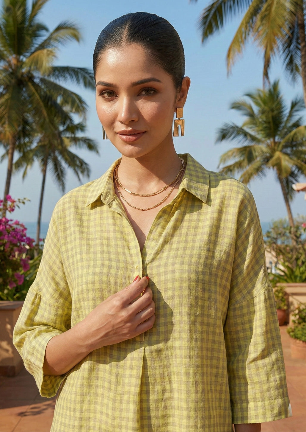 Cotton Linen Check Shirt Linen Cotton