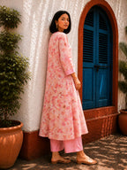 Pink Printed Cotton Slub Kurta Set