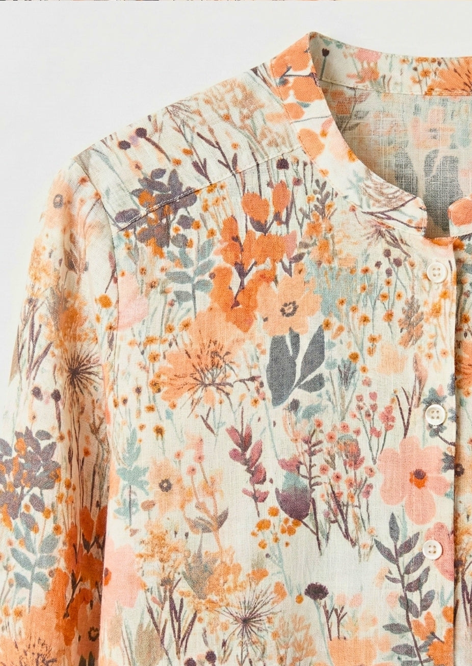 Printed Floral Shirt in Linen Cotton