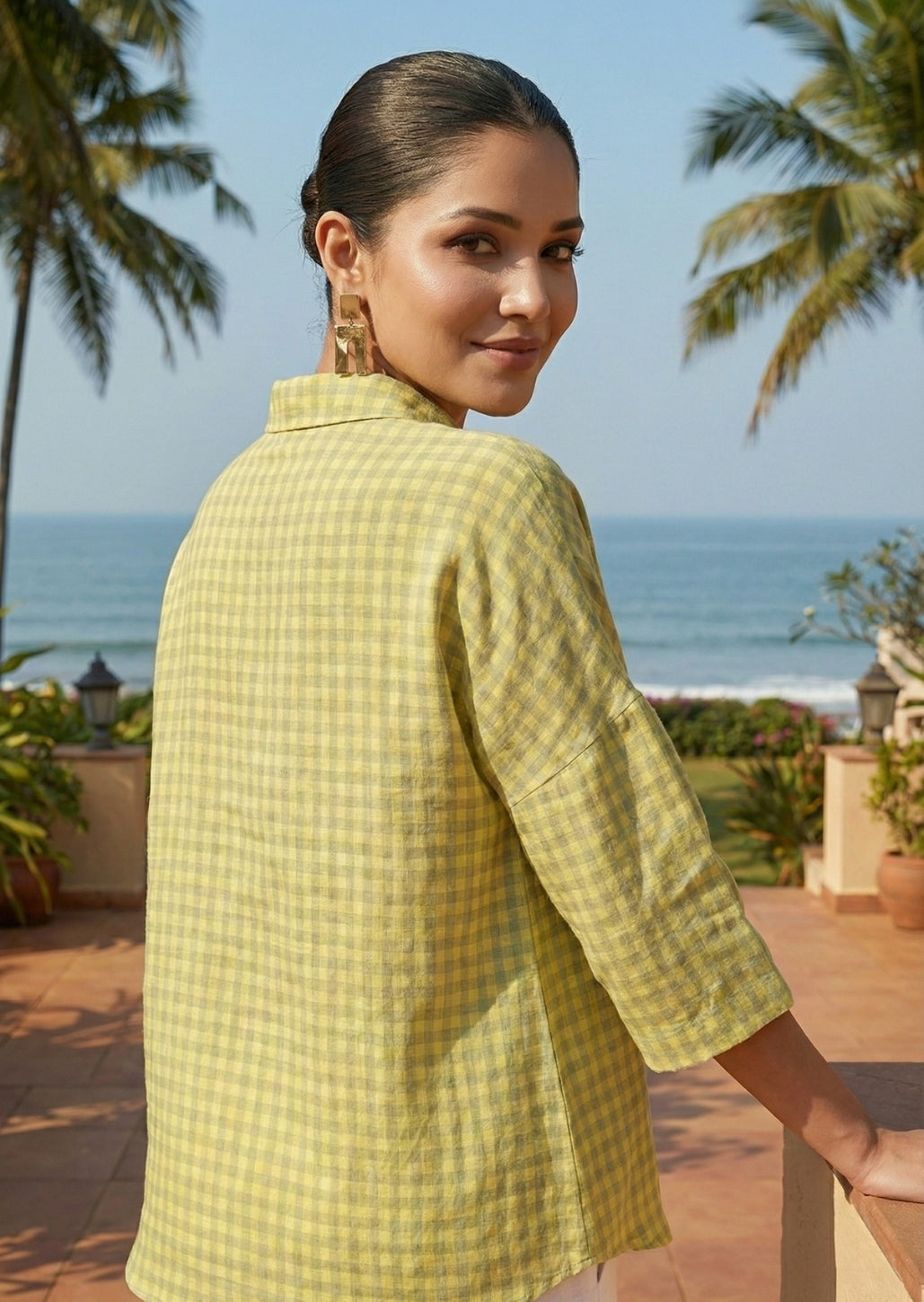 Cotton Linen Check Shirt Linen Cotton