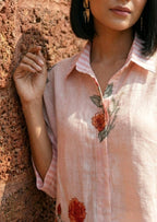 Pink Floral Printed Linen Shirt for Women