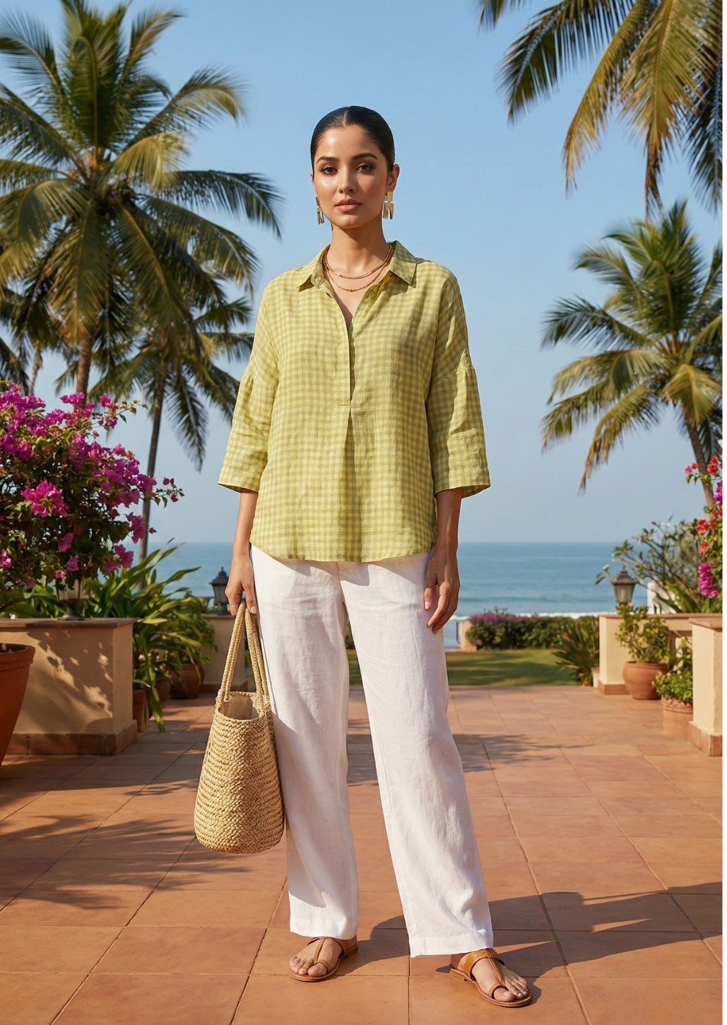 Cotton Linen Check Shirt Linen Cotton