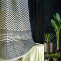 Printed Tussar Silk Suit in Black with Zigzag Design