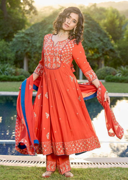 red Anarkali dress by Bbaawri, featuring intricate embroidery and elegant design, perfect for special occasions and celebrations