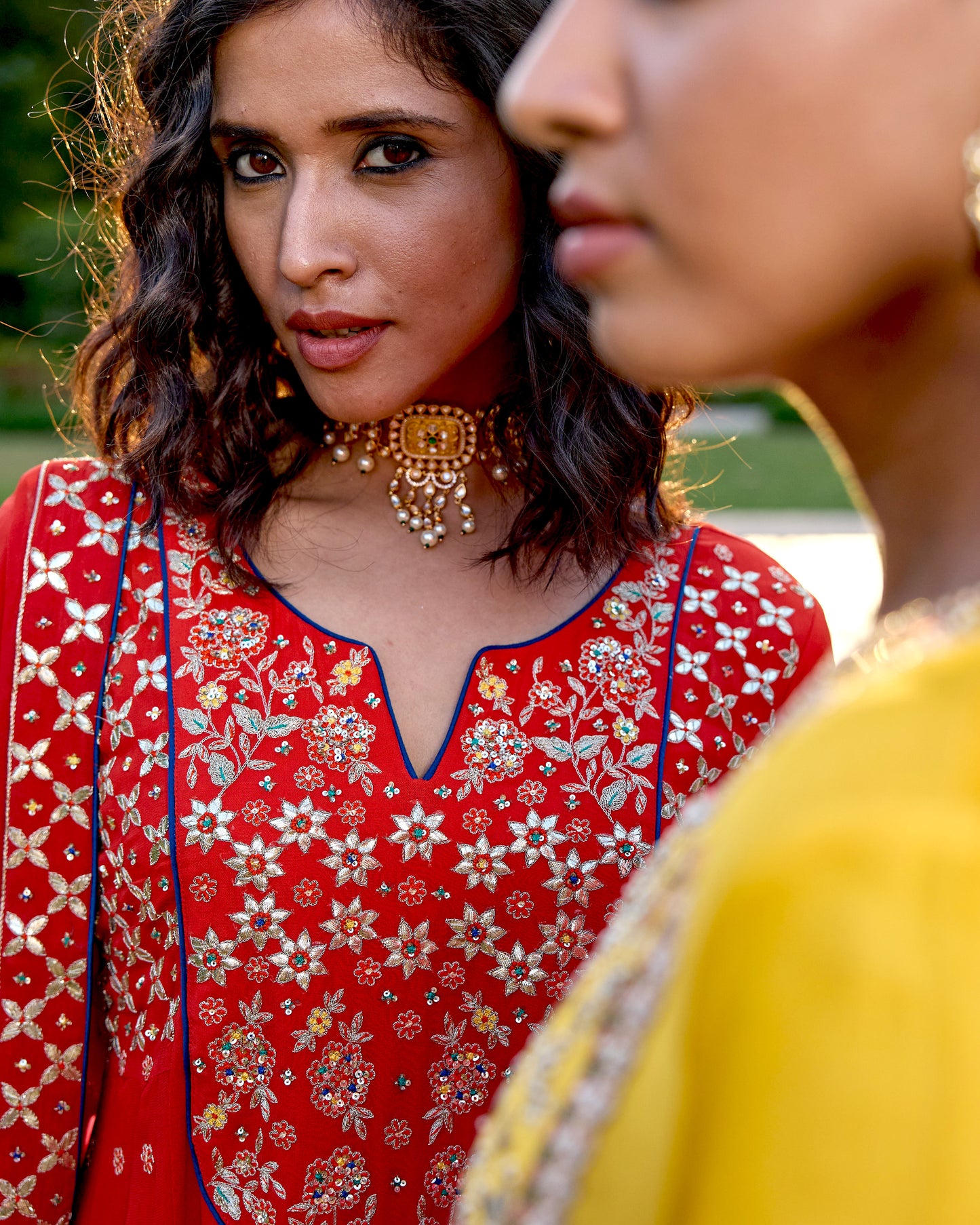 Red Georgette Kali Kurta with Gota Patti Embroidery