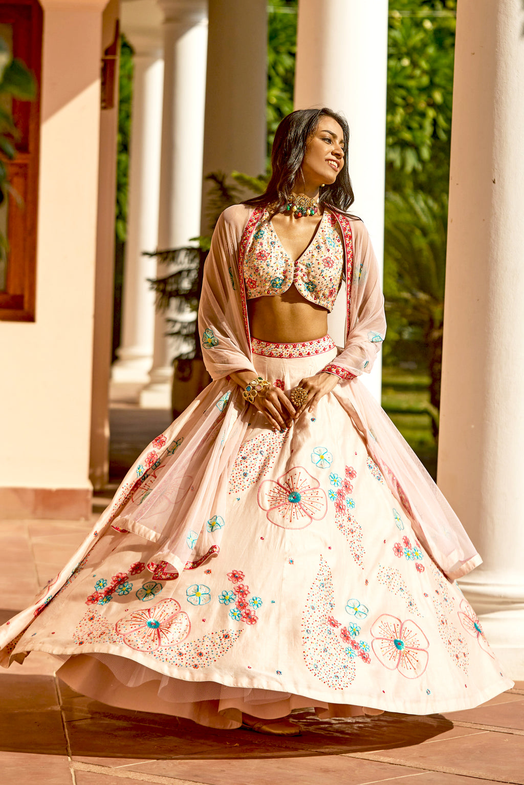 Uptown Girl Peach Floral  Lehenga