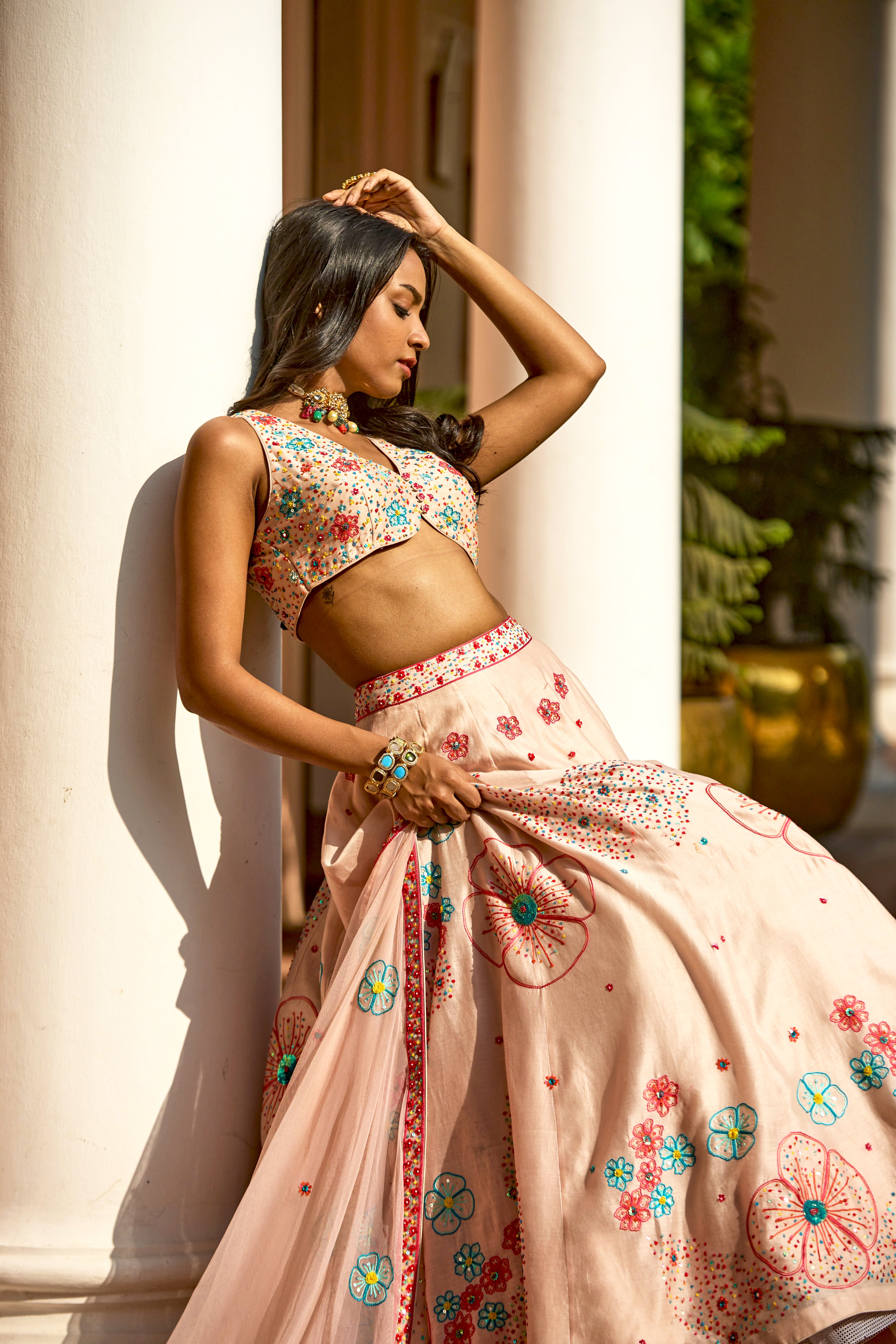 Uptown Girl Peach Floral  Lehenga