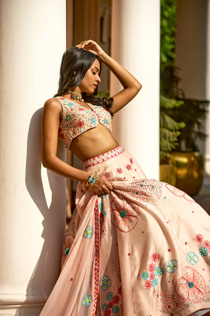 Uptown Girl Peach Floral  Lehenga