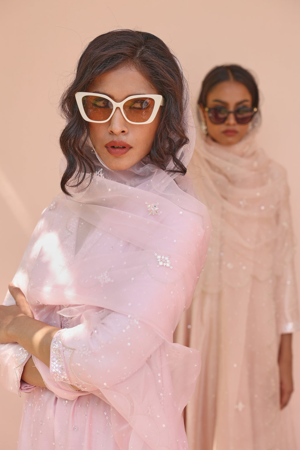 Uptown Girl Light Pink Sequin Neck Kali Set
