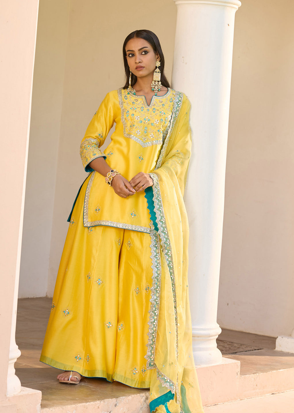 Mastaani Sharara Set with Nakshi Work - Yellow
