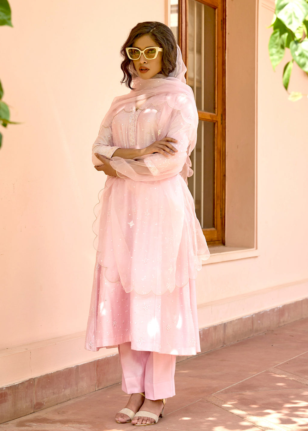Uptown Girl Light Pink Sequin Neck Kali Set