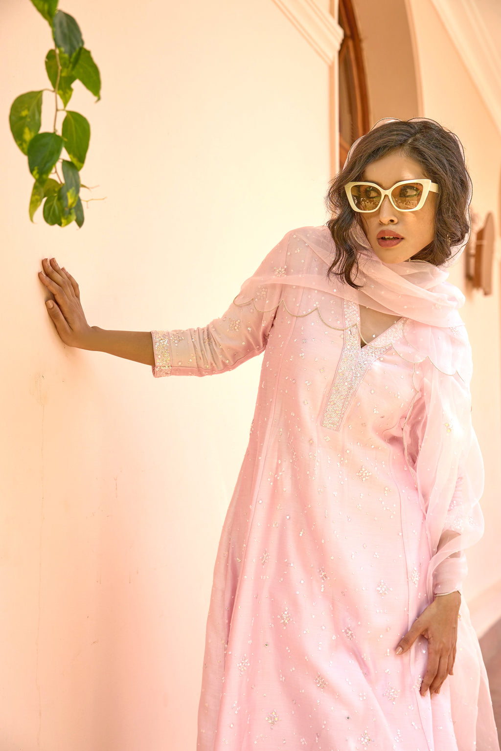 Uptown Girl Light Pink Sequin Neck Kali Set