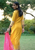 Mastaani Yellow Pink Nakshi Kurta Set