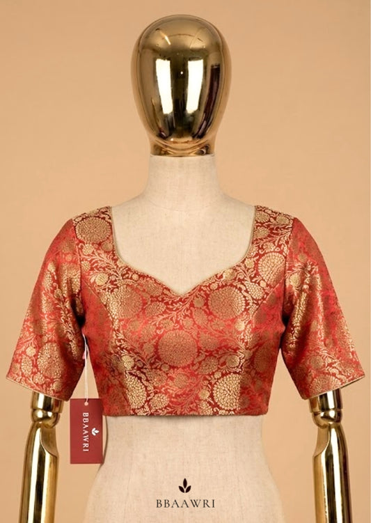 Banarasi Brocade Rusty Red Silk Blouse