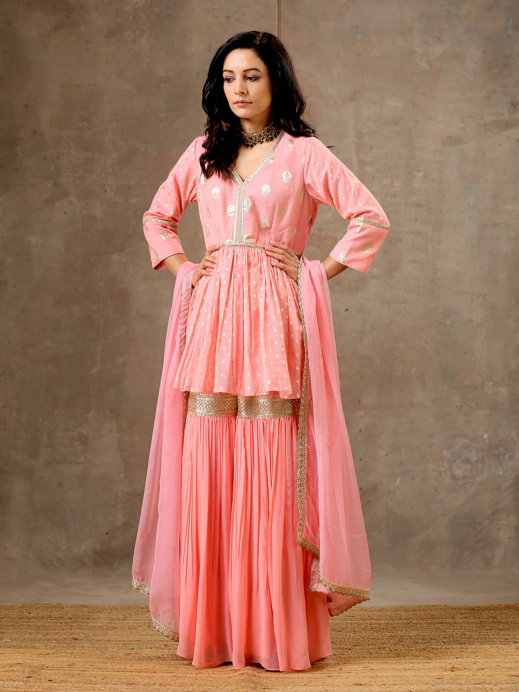 Peplum Sharara Set in Peach  Color