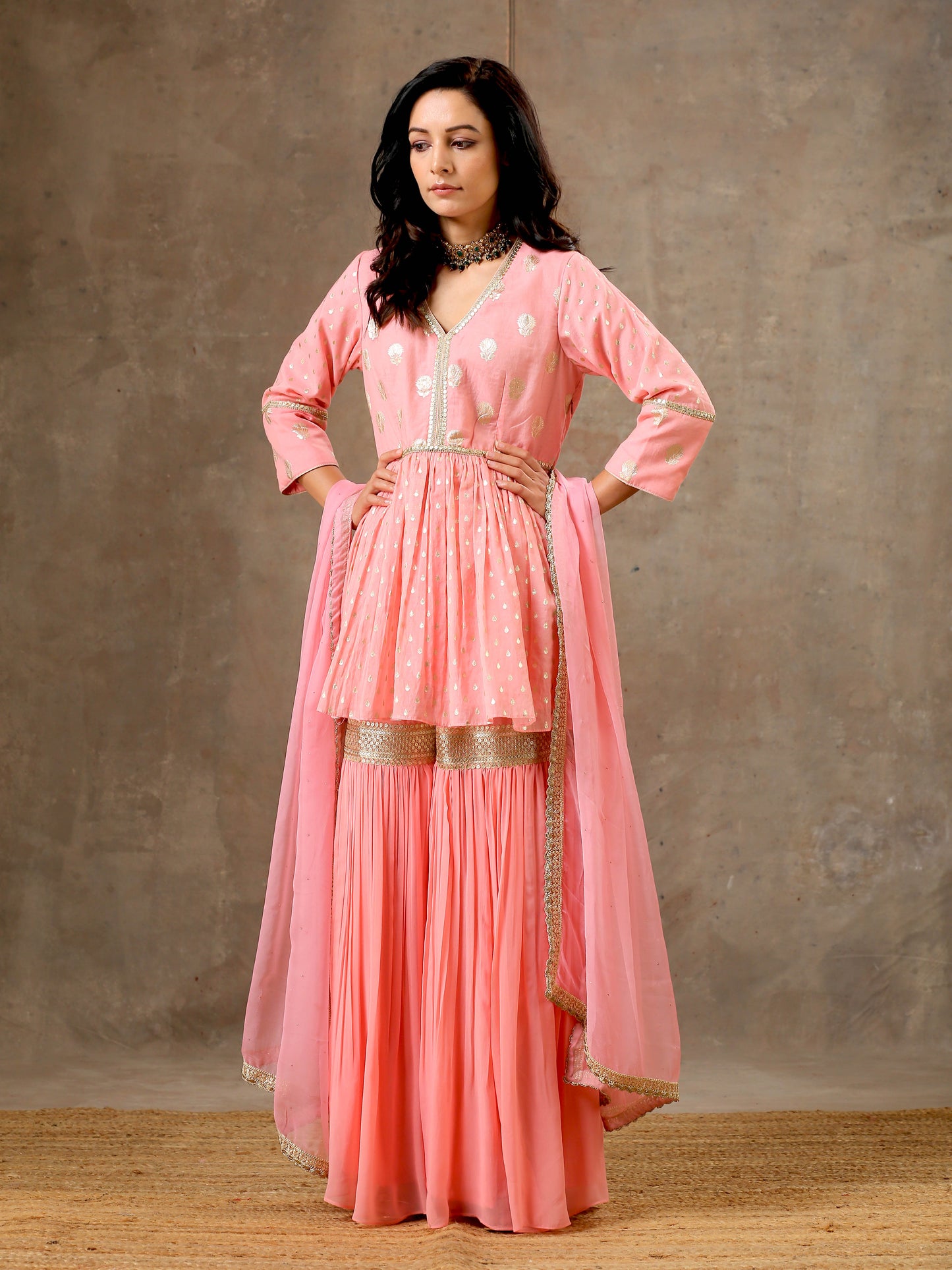 Peplum Sharara Set in Peach  Color