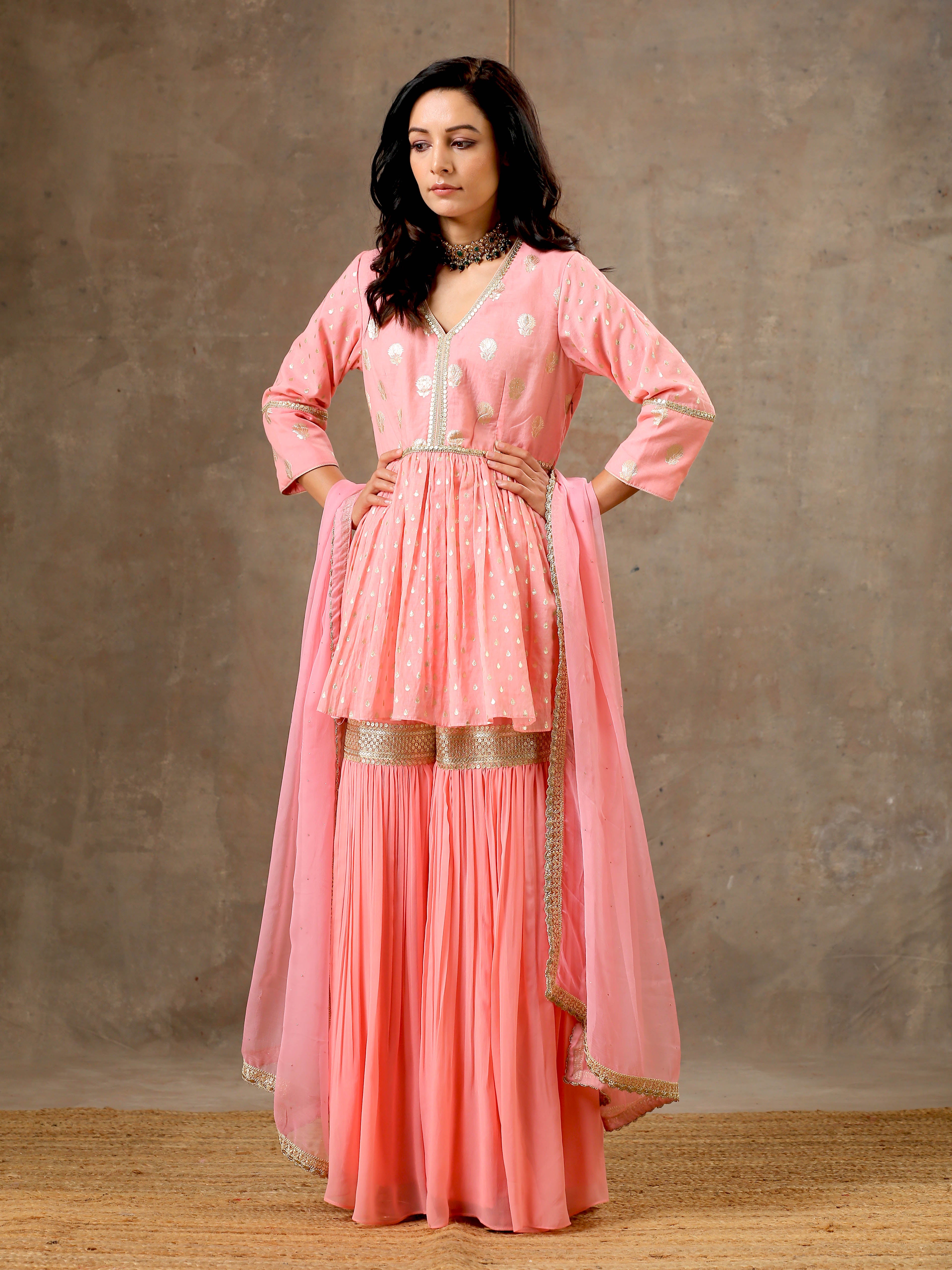 Peplum Sharara Set in Peach  Color