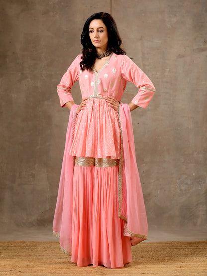 Peplum Sharara Set in Peach  Color