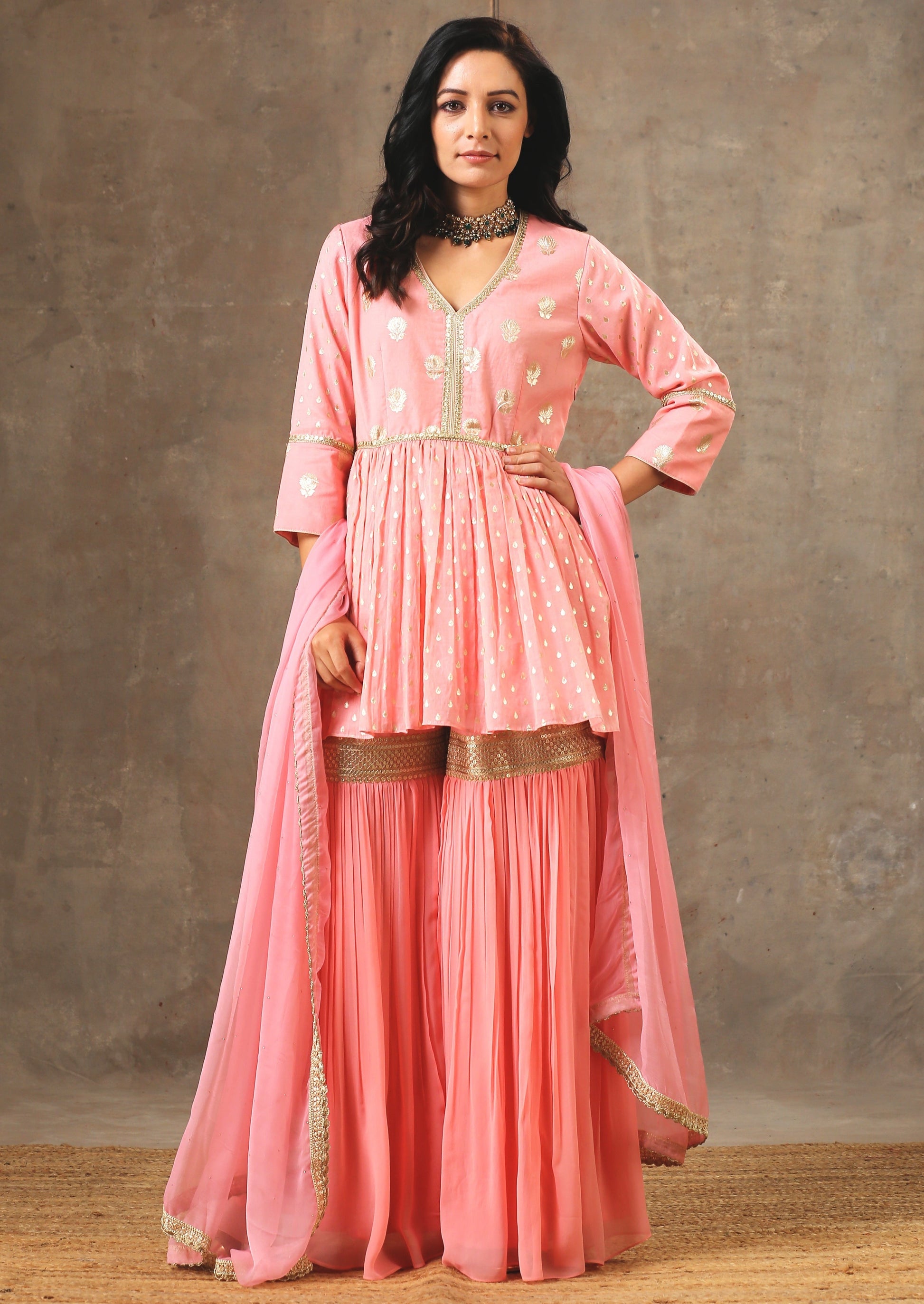 Peplum Sharara Set in Peach Color
