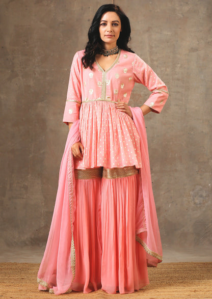 Peplum Sharara Set in Peach Color