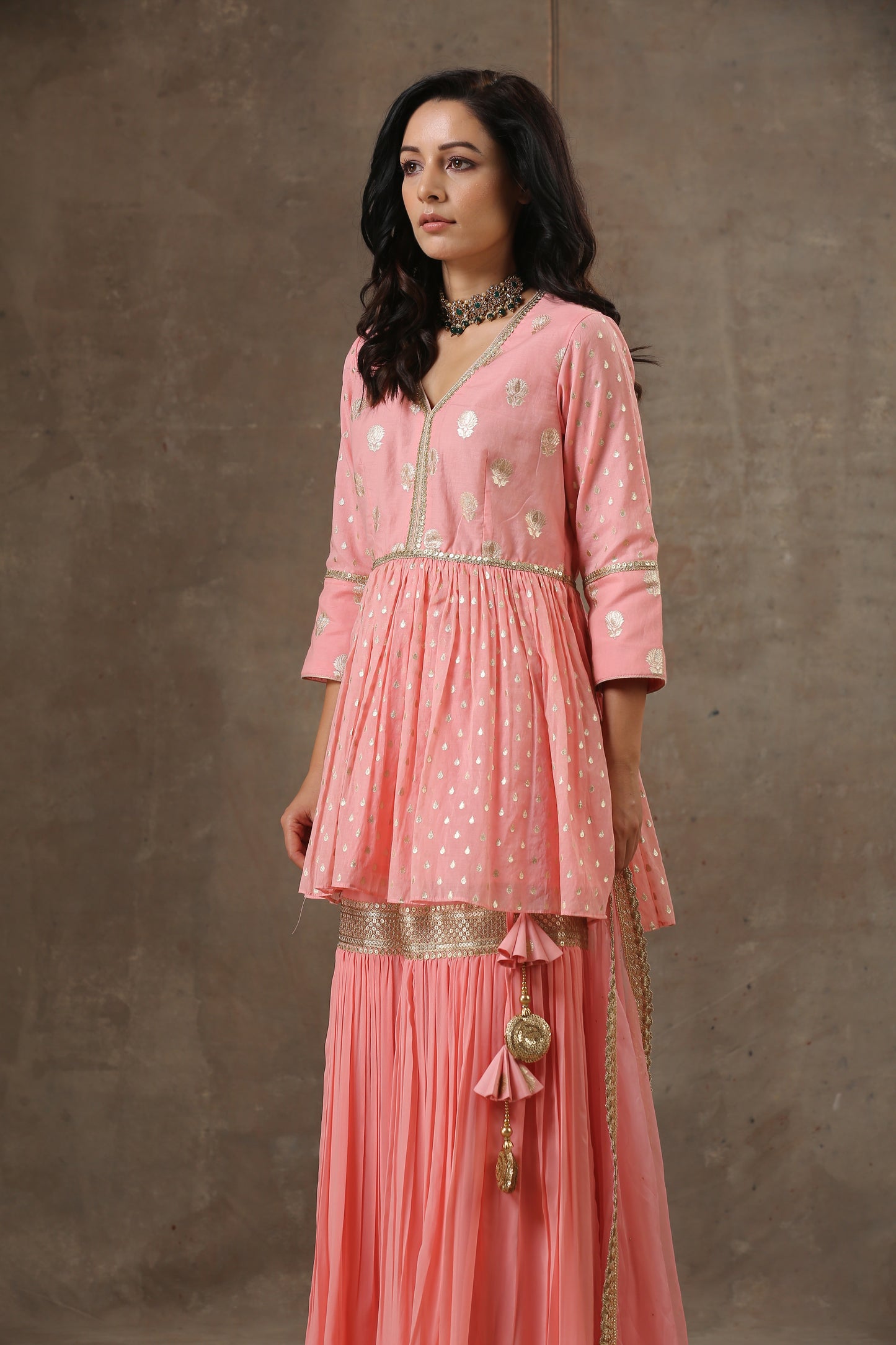 Peplum Sharara Set in Peach  Color