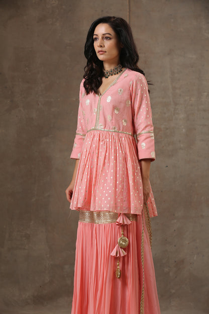 Peplum Sharara Set in Peach  Color