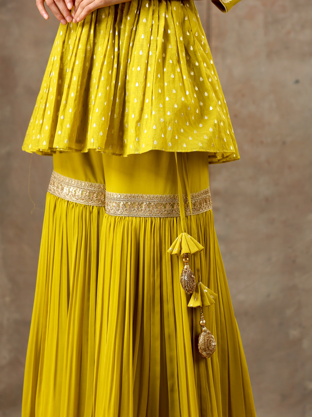 Peplum Sharara Set in Mustard Olive Shade