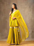 Peplum Sharara Set in Mustard Olive Shade