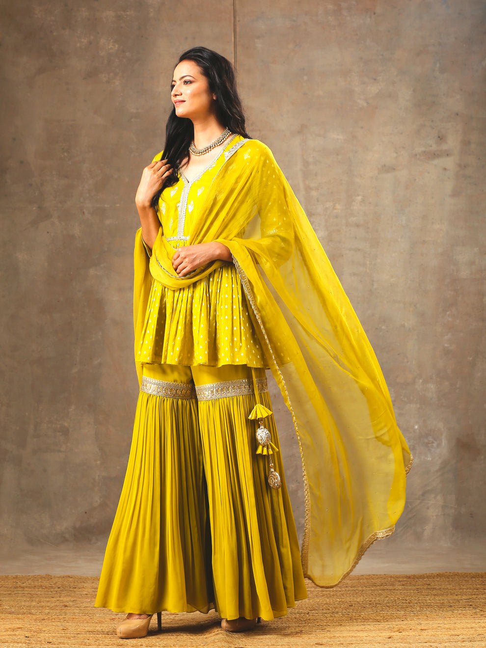 Jiyara Orange Halter Peplum Top And Sharara Set - Ready to Ship main image 1