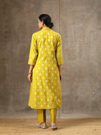 Mustard Yellow Chanderi Silk Kurta Set in 5 Kalis