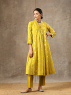 Mustard Yellow Chanderi Silk Kurta Set in 5 Kalis