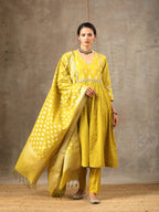 Chanderi Silk Yoke Kurta in Mustard Yellow