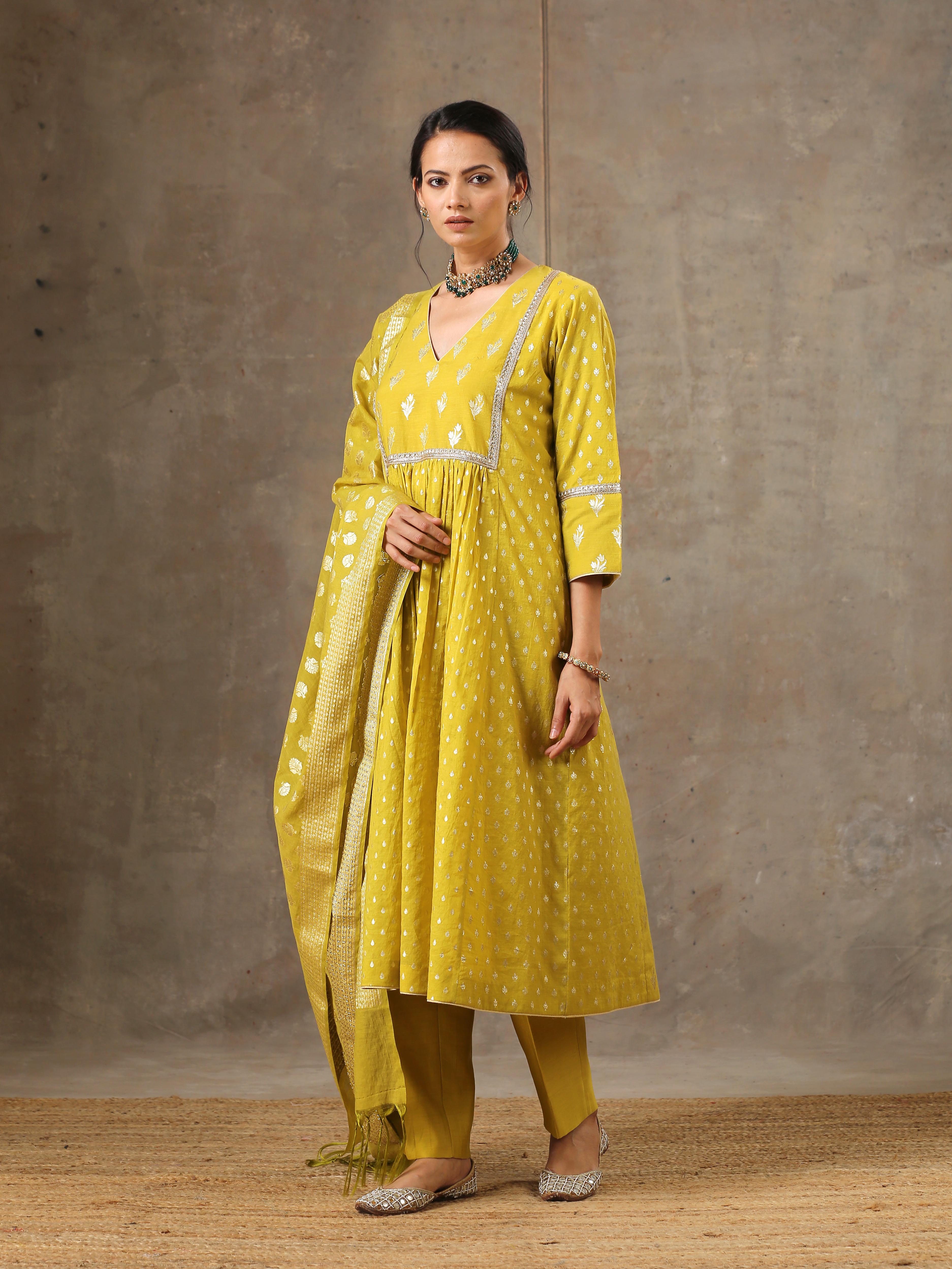 Chanderi Silk Yoke Kurta in Mustard Yellow