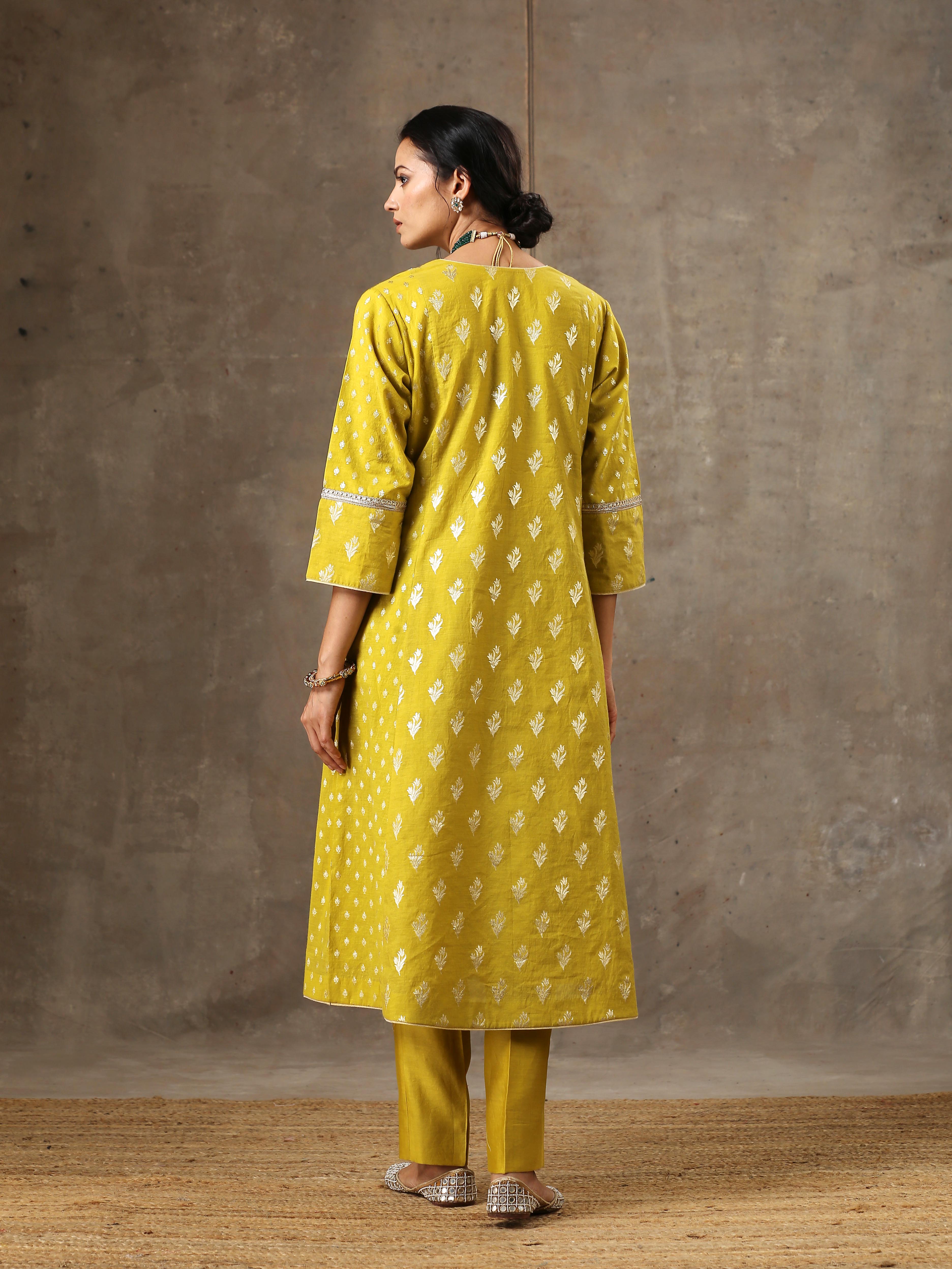 Chanderi Silk Yoke Kurta in Mustard Yellow