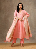Chanderi Silk Yoke Kurta in Pink Peach Color