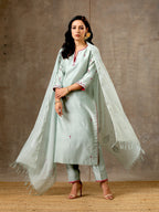 Malhaar Chanderi Silk  Ensemble (Set of 3)- Sage Green