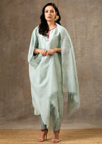 Malhaar Chanderi Silk  Ensemble (Set of 3)- Sage Green