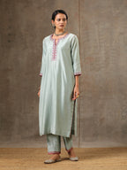 Malhaar Chanderi Silk  Ensemble (Set of 3)- Sage Green