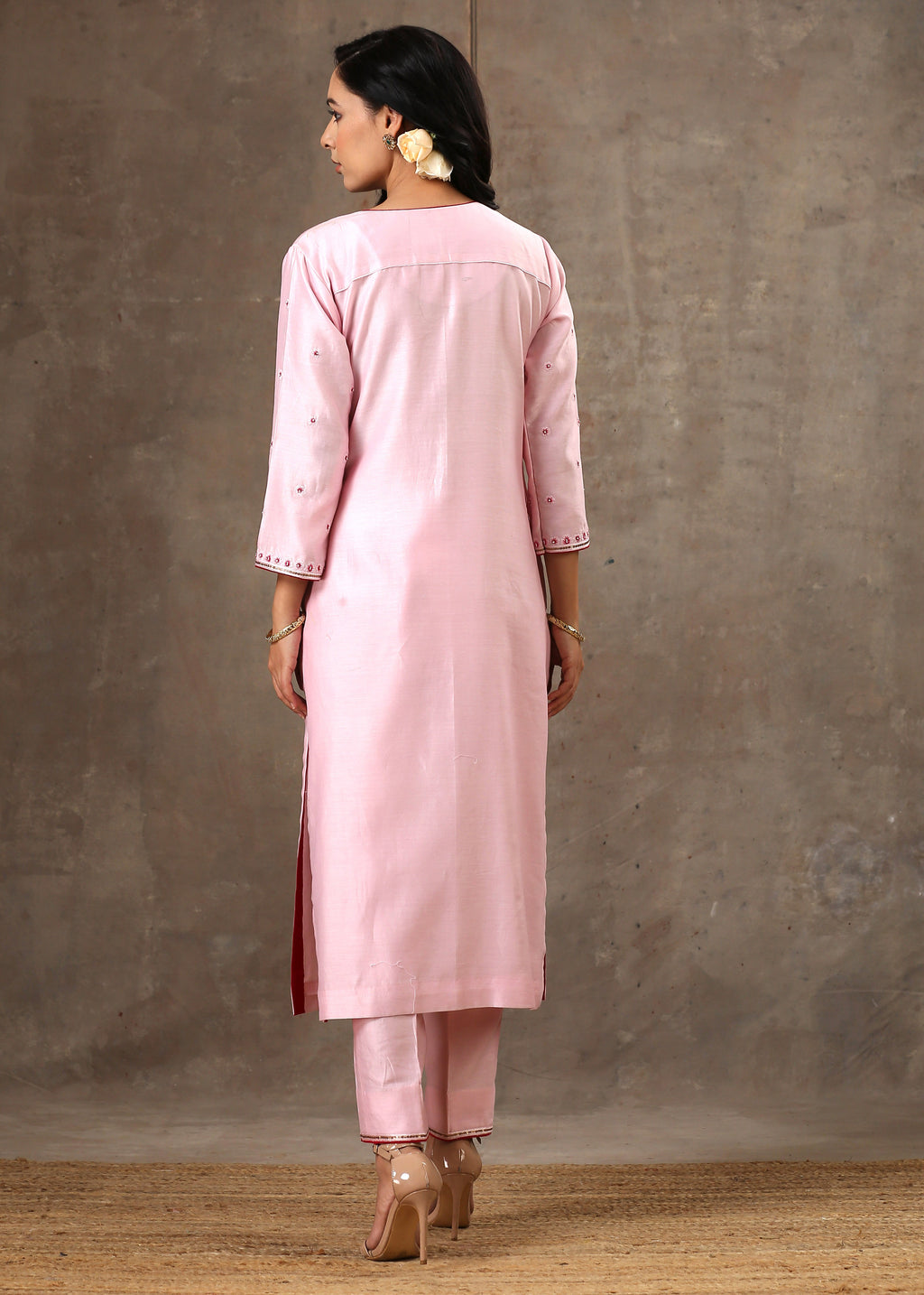 Malhaar Chanderi Silk Ensemble (Set of 3)- Pink