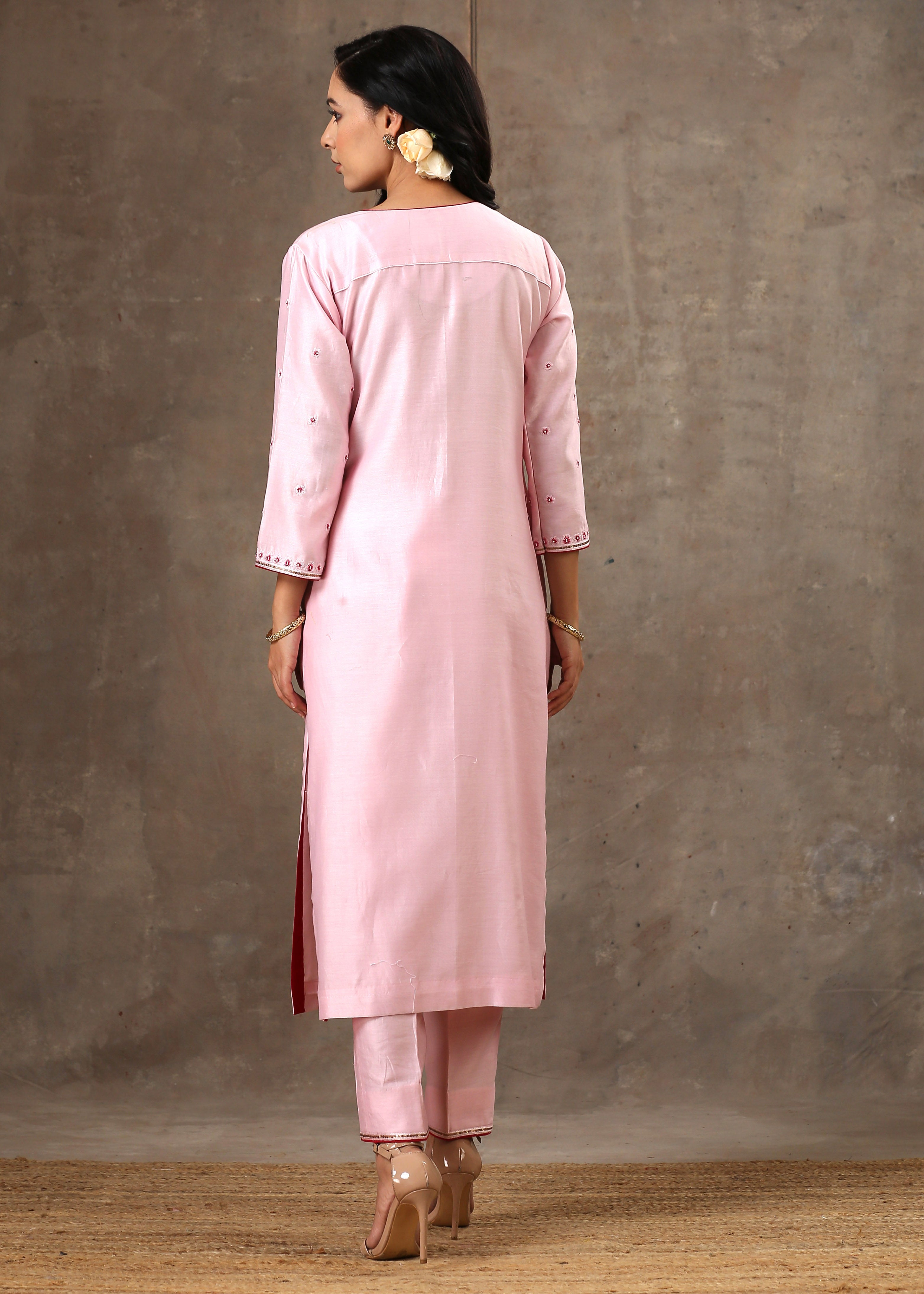Malhaar Chanderi Silk Ensemble (Set of 3)- Pink