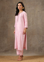Malhaar Chanderi Silk Ensemble (Set of 3)- Pink