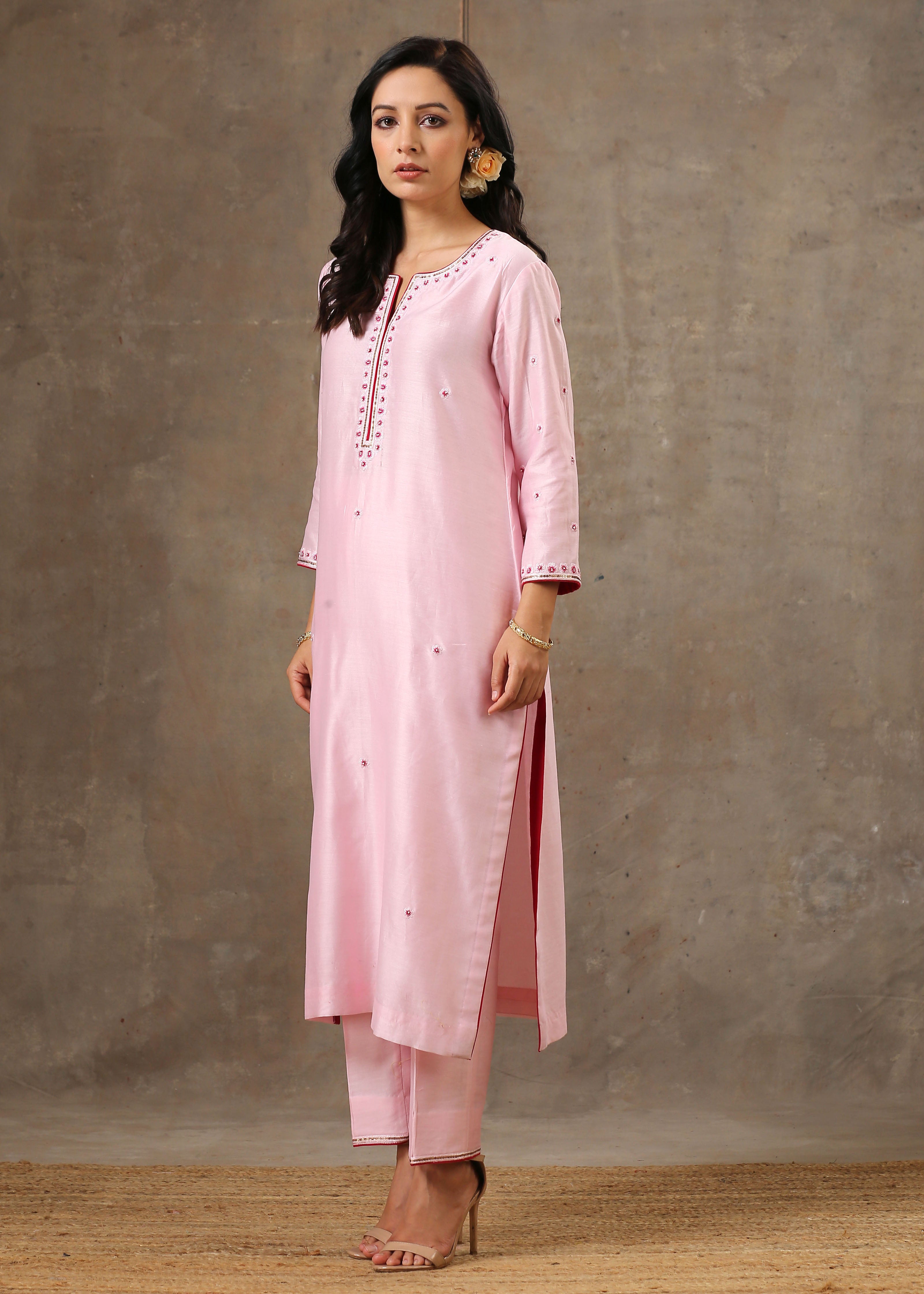 Malhaar Chanderi Silk Ensemble (Set of 3)- Pink
