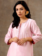 Malhaar Chanderi Silk Ensemble (Set of 3)- Pink