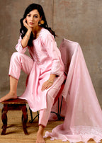 Malhaar Chanderi Silk Ensemble (Set of 3)- Pink
