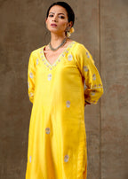 Malhaar Chanderi Silk  Ensemble (Set of 3)- Yellow